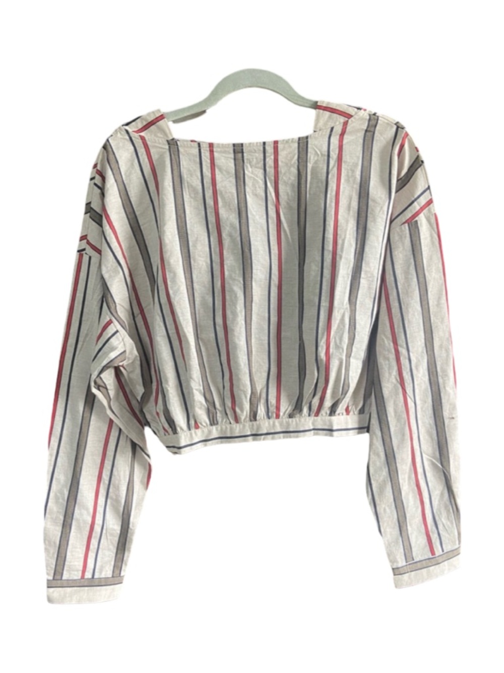 J.O.A. Striped Cropped Long-Sleeve Top in White, Red & Navy